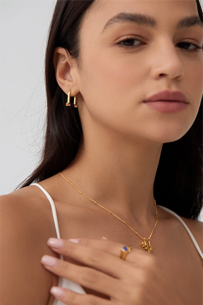 Heart lock set lapis lazuli earring