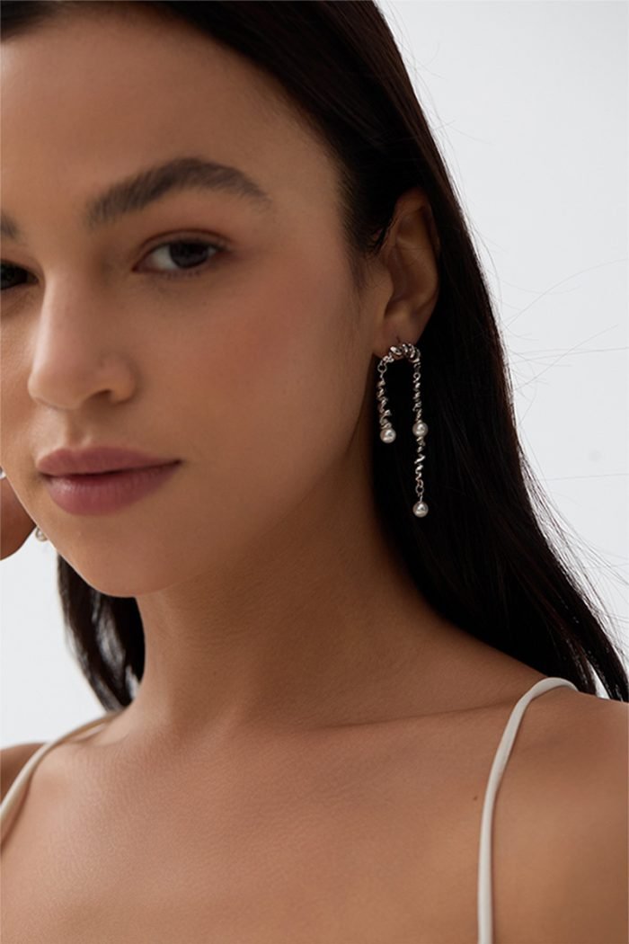 sterling silver spring and natural pearls drop earrings