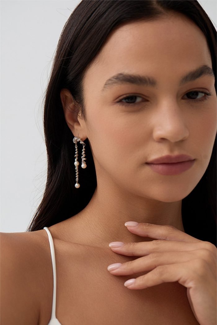 sterling silver spring and natural pearls drop earrings