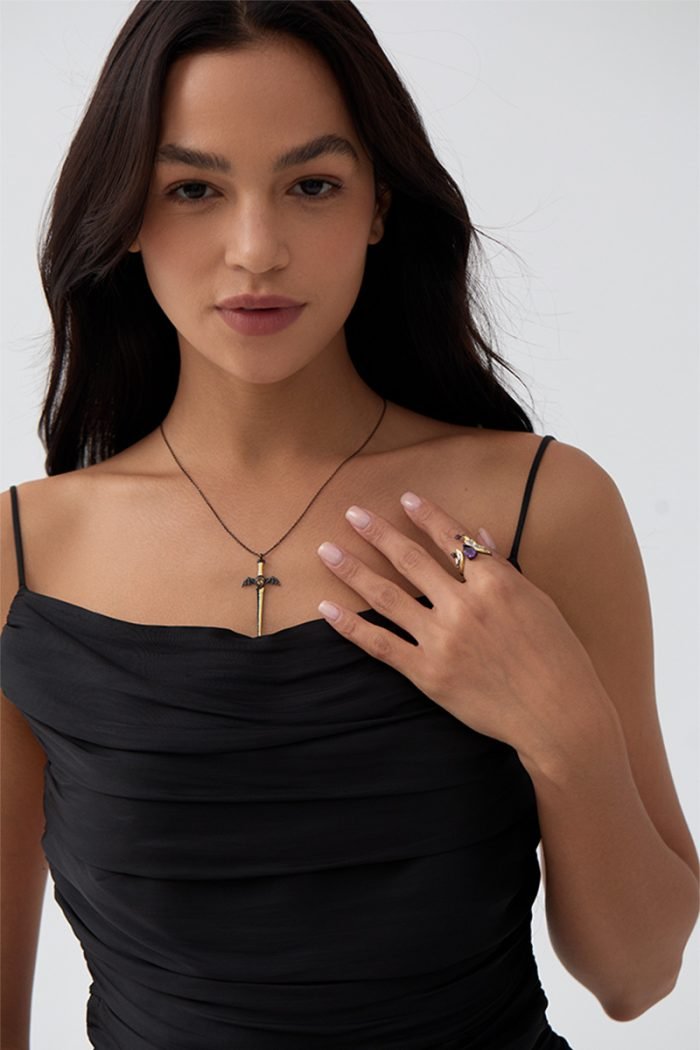 angel's purple tears opening ring and dark sword citrine necklace