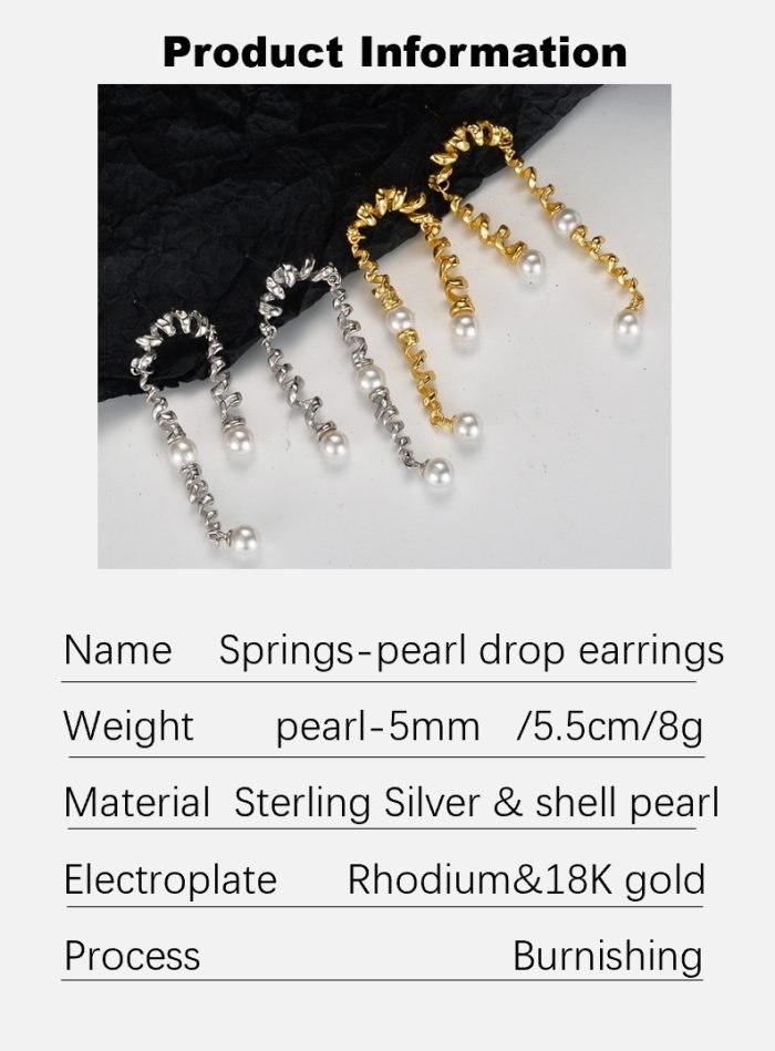 sterling silver spring and natural pearls drop earrings