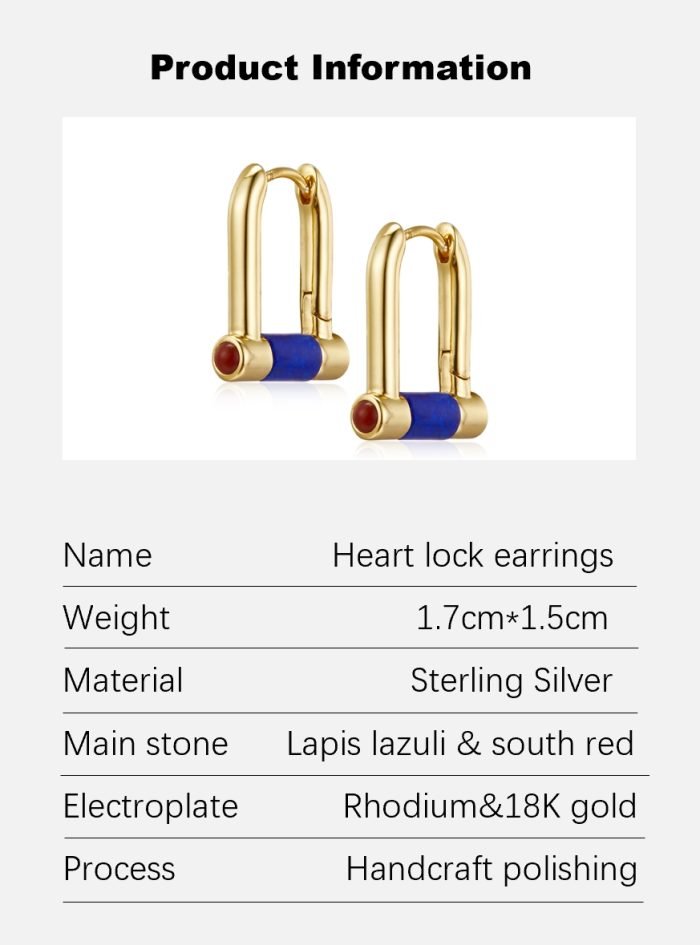 Heart lock set lapis lazuli earring