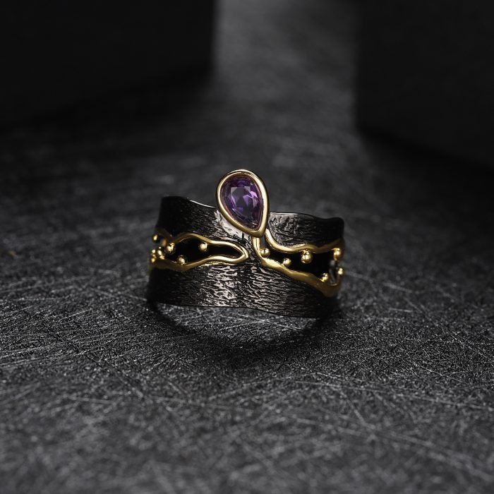 sterling silver with Amethyst wide vintage ring