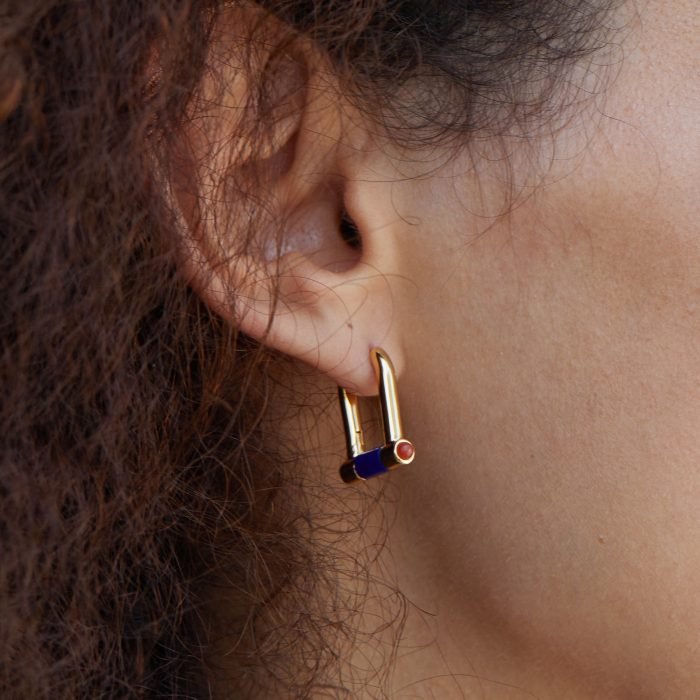 Heart lock set lapis lazuli earring