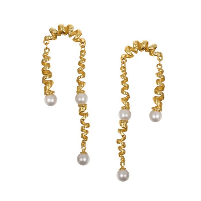 sterling silver spring and natural pearls drop earrings