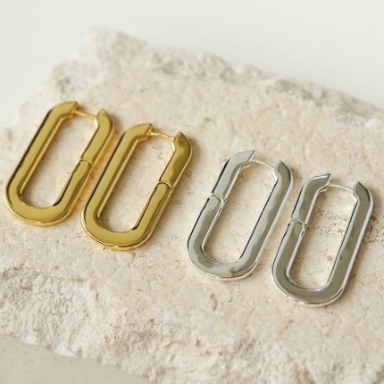 Oval Large gold and silver hoop earrings