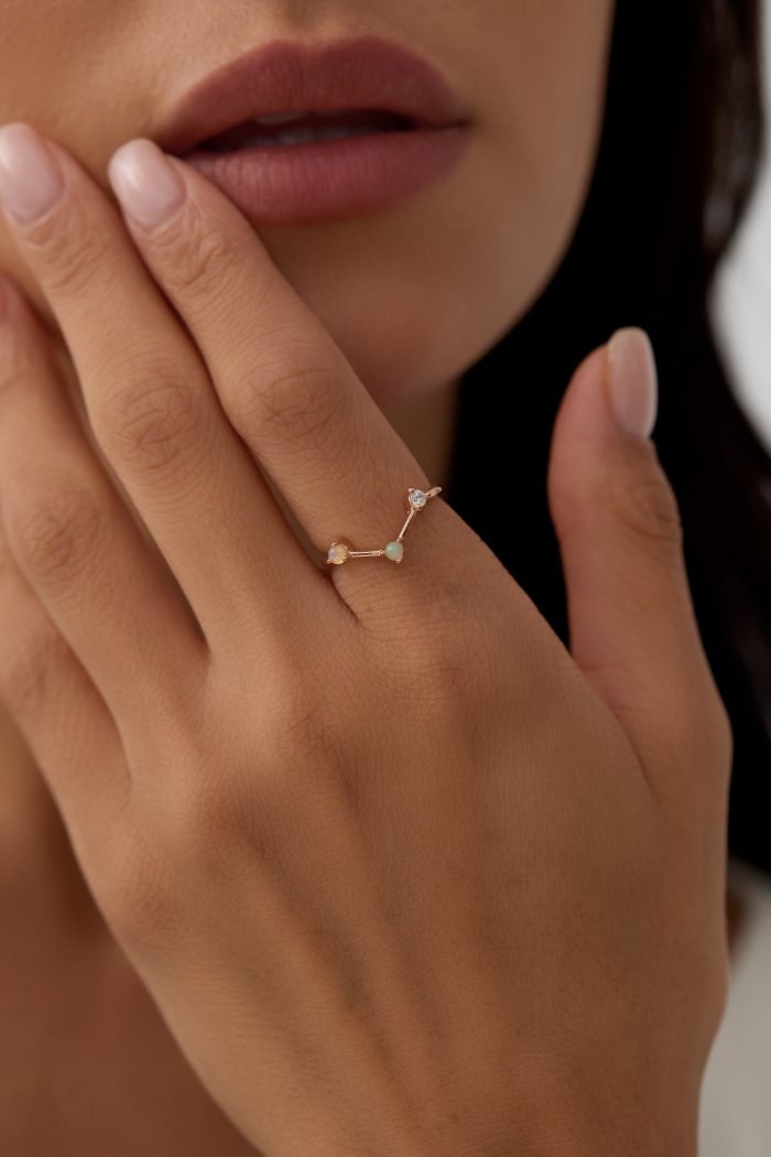 stering silver ring sterling silver gold plated ring set with zircon and Opal