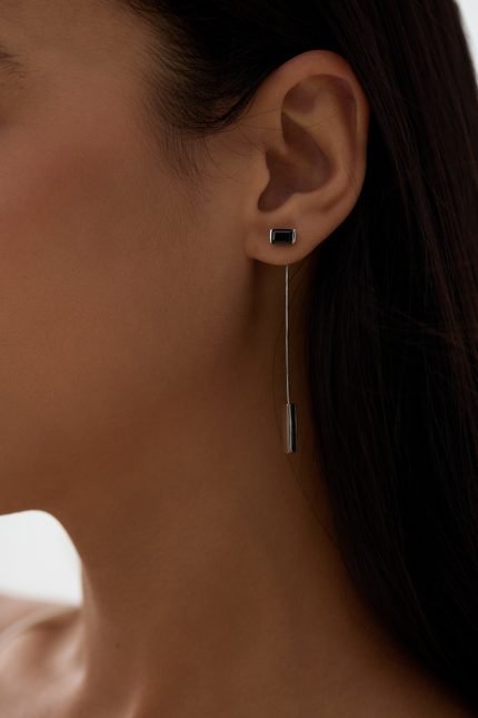 Square gemstone silver wire dangle earrings