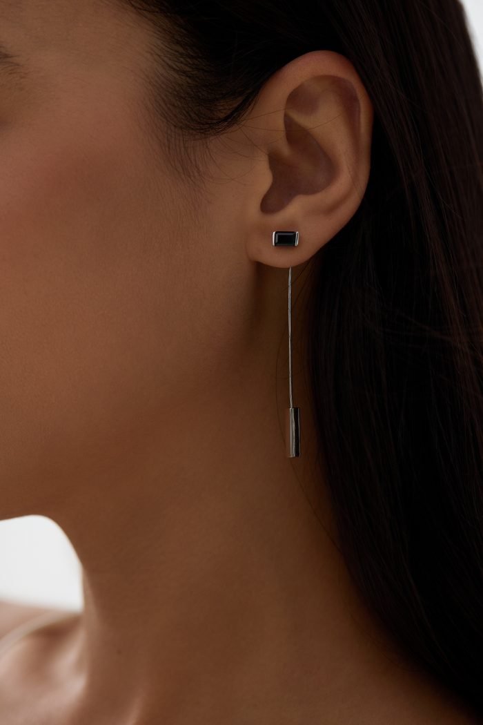 Square gemstone silver wire dangle earrings