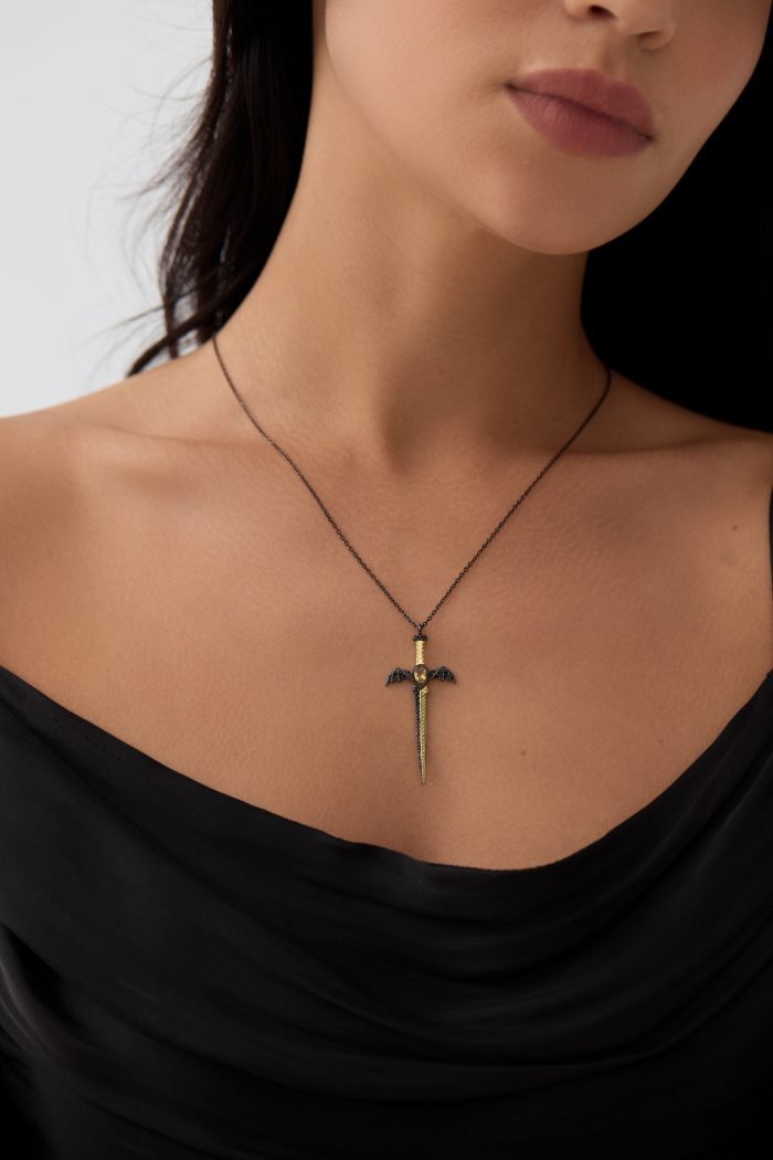 Dark sword necklace Dark sword with citrine blcak necklace