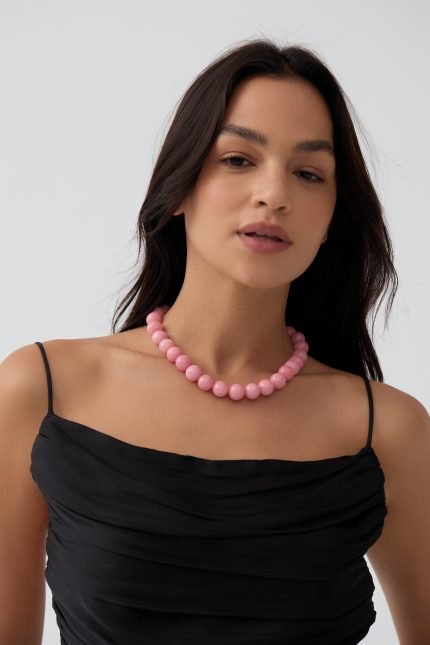 Handmade Natural pink crystal large beads collar