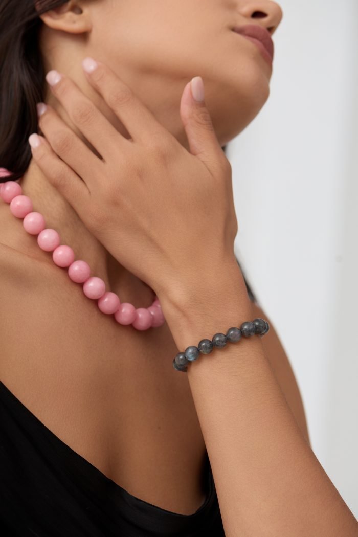 Handmade Rose Quartz stone necklace with energy Moonstone bracelet set