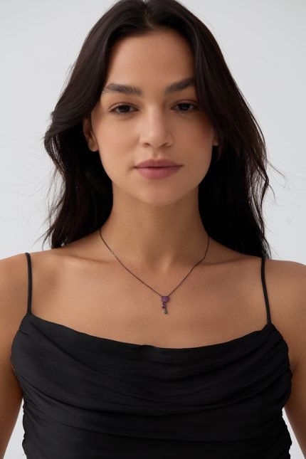 pink heart and electroplated black gold necklace