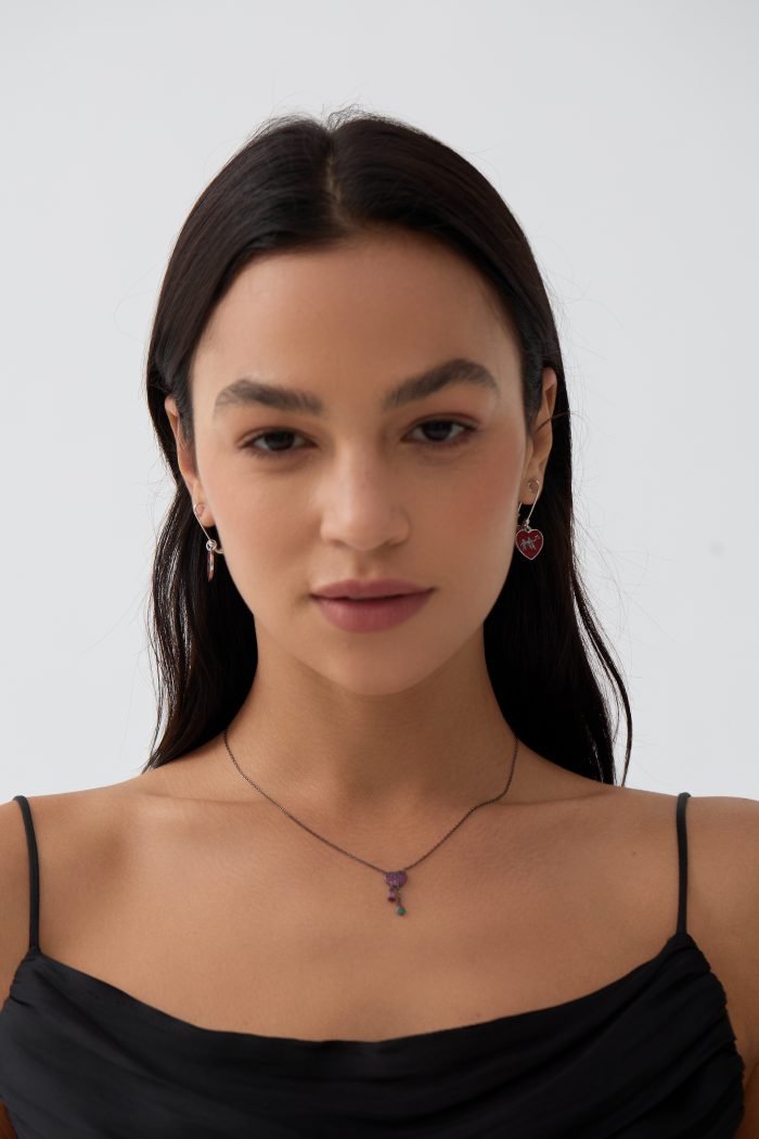 Pink heart gemstone necklace