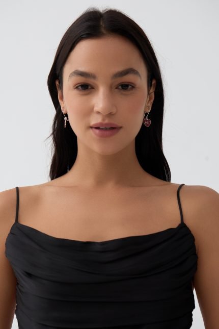 street style Pin red heart pendant earrings