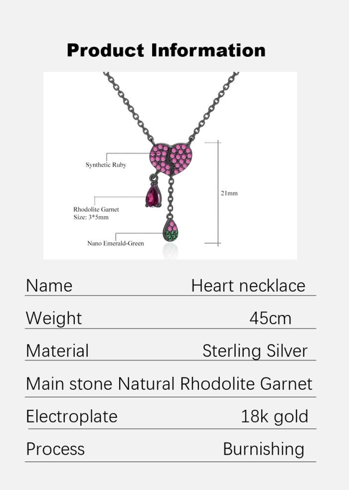 pink heart and electroplated black gold necklace