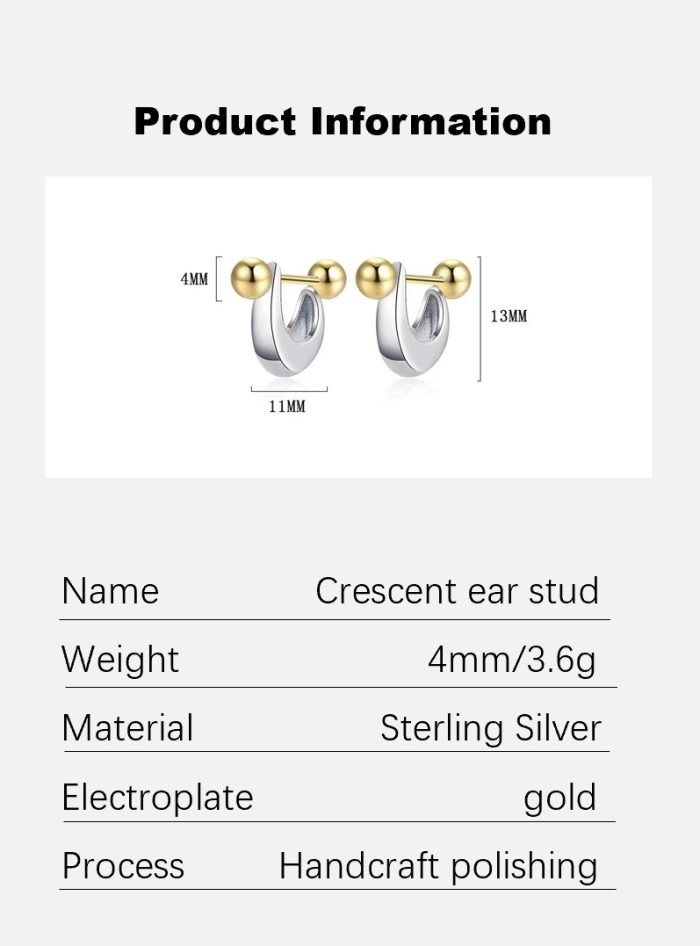 Simple delicate crescent sterling silver stud earrings