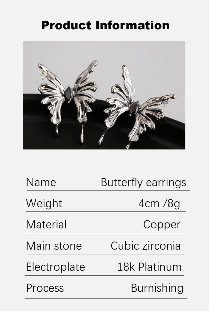 vivid silver butterfly large stud earrings