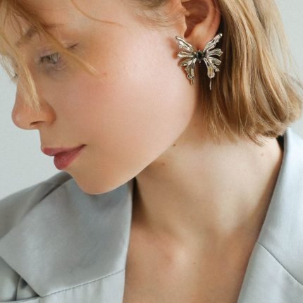 vivid silver butterfly large stud earrings