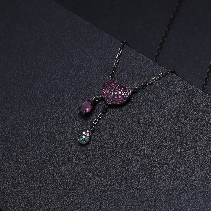 pink heart and electroplated black gold necklace