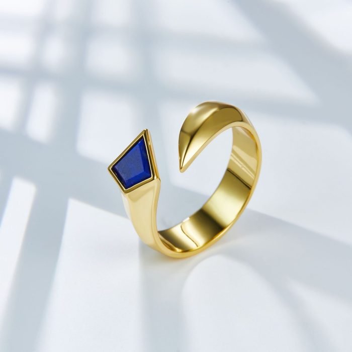 sterling silver ring set with lapis lazuli open ring