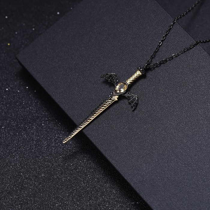 Dark sword with citrine black necklace