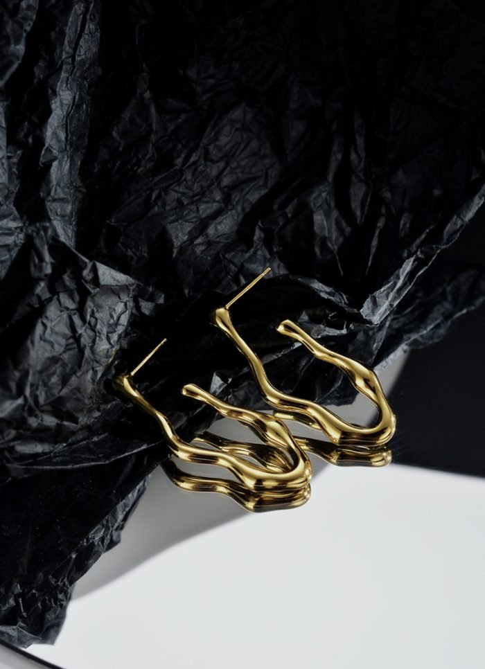 stering silver irregular C hoops Golden Irregular C hoop stud