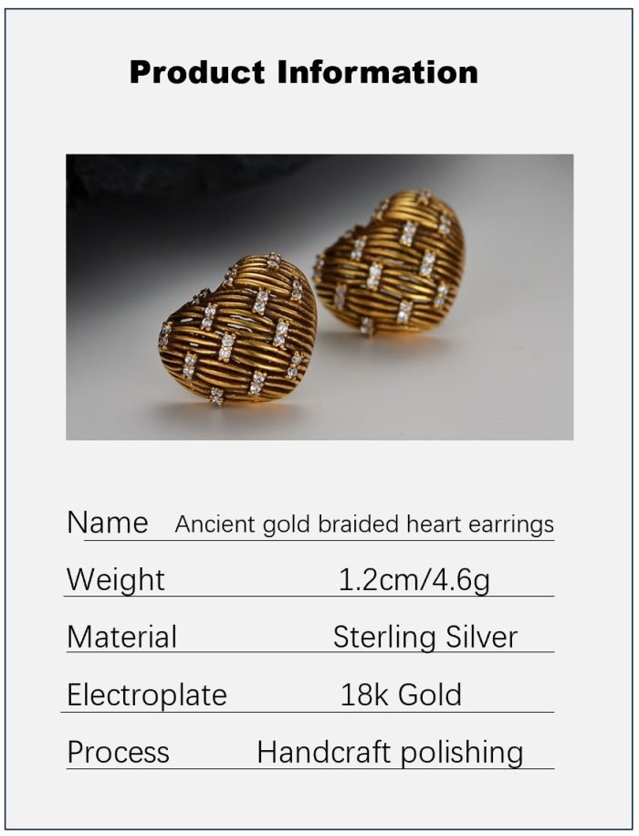 Ancient gold braided heart-shaped earring