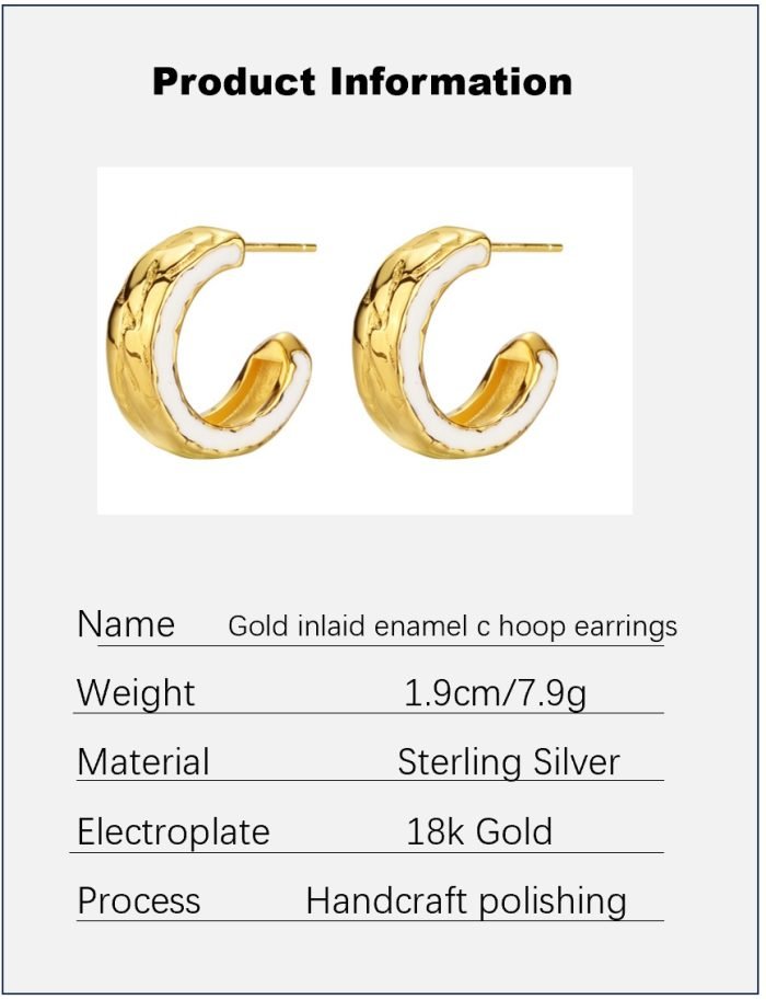 Gold inlaid enamel c hoop earrings