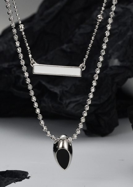 Black and White enamel double layered mille boules necklace