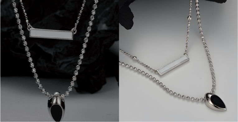 Black and White Enamel Mille Boules Silver Necklace
