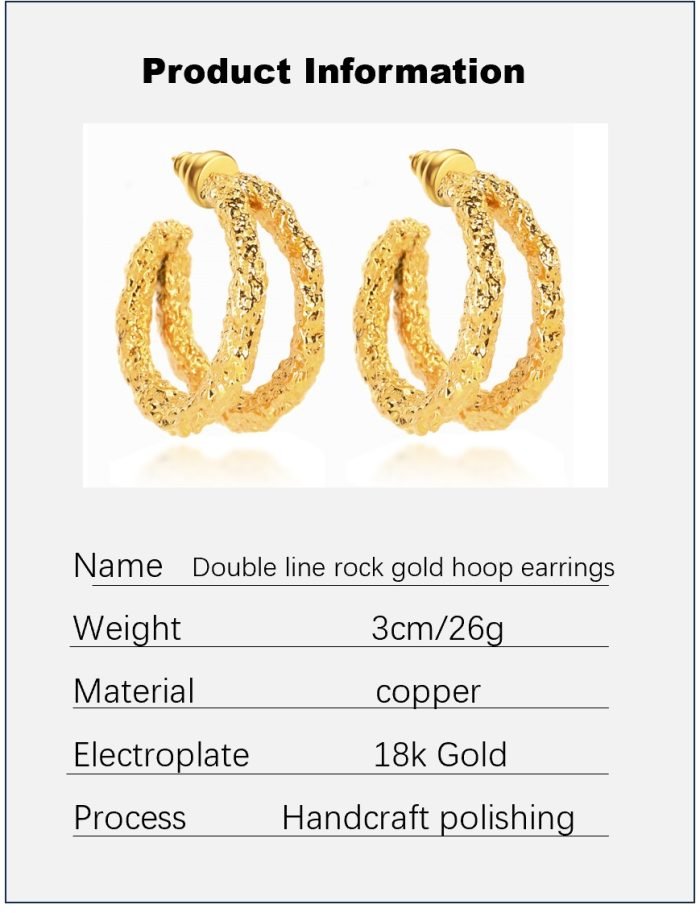 Double line rock texture gold hoop earrings