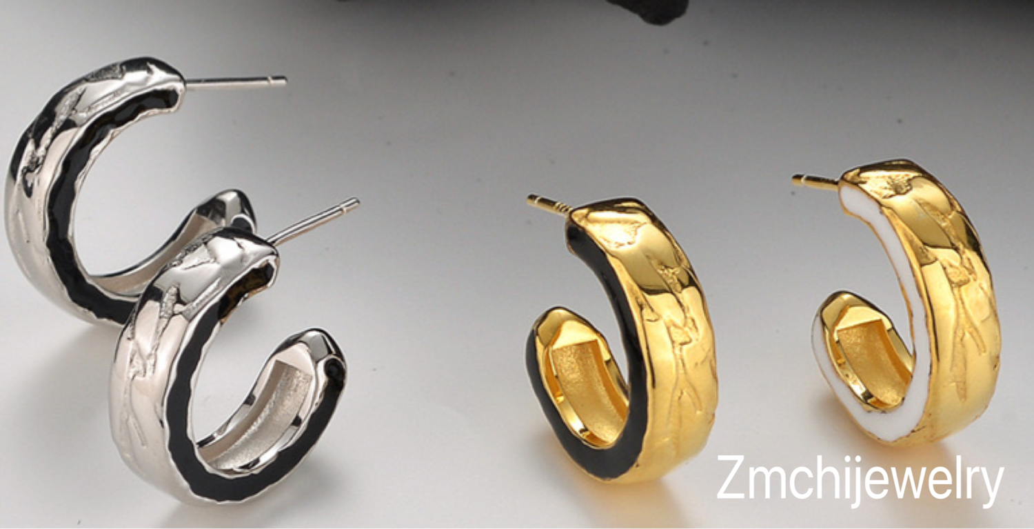 Gold Inlaid Enamel C Hoop Earrings: A Touch of Elegance by Zmchijewelry
