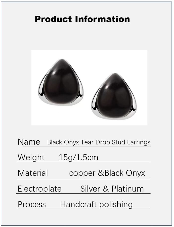 Black Onyx Tear Drop Stud Earrings