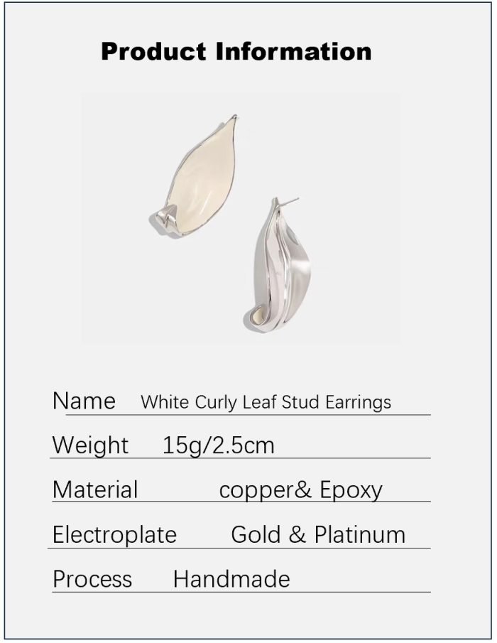 White Curly Leaf Stud Earrings